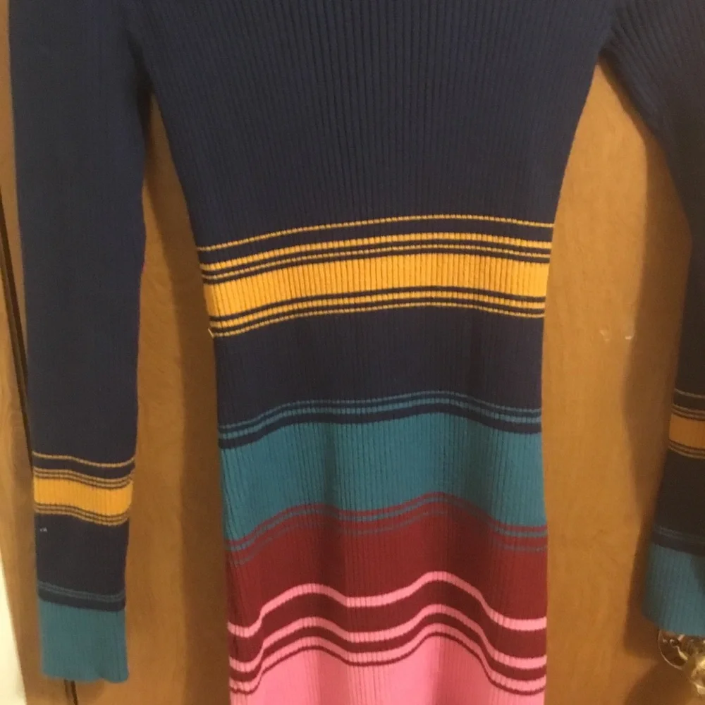 Striped Colorblock Knit Maxi Dress in Navy and Pink L